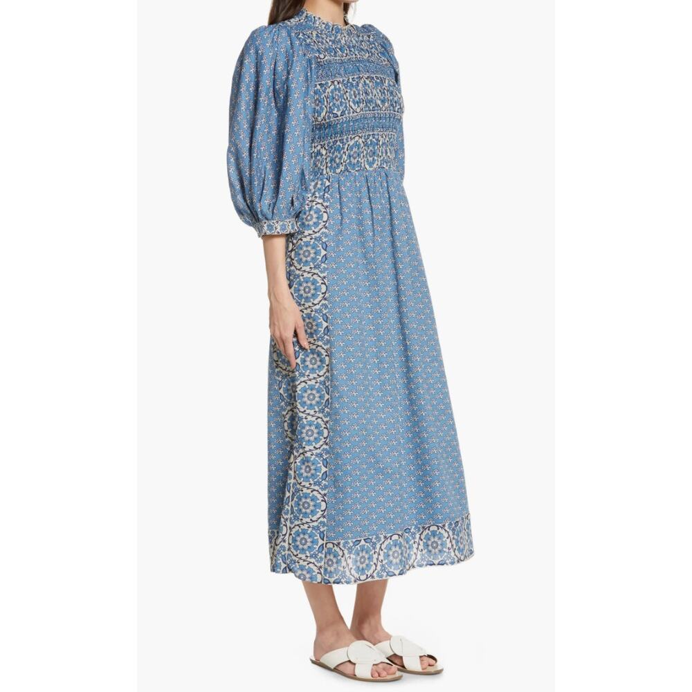 Sea New York Tuckernuck Fernanda Puff Sleeve Smocked Midi Dress Blue Cottage XS - Picture 3 of 14